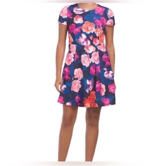 Eliza J NWT Floral Print Mini Dress Blue Multi Size 8 - Picture 3 of 10